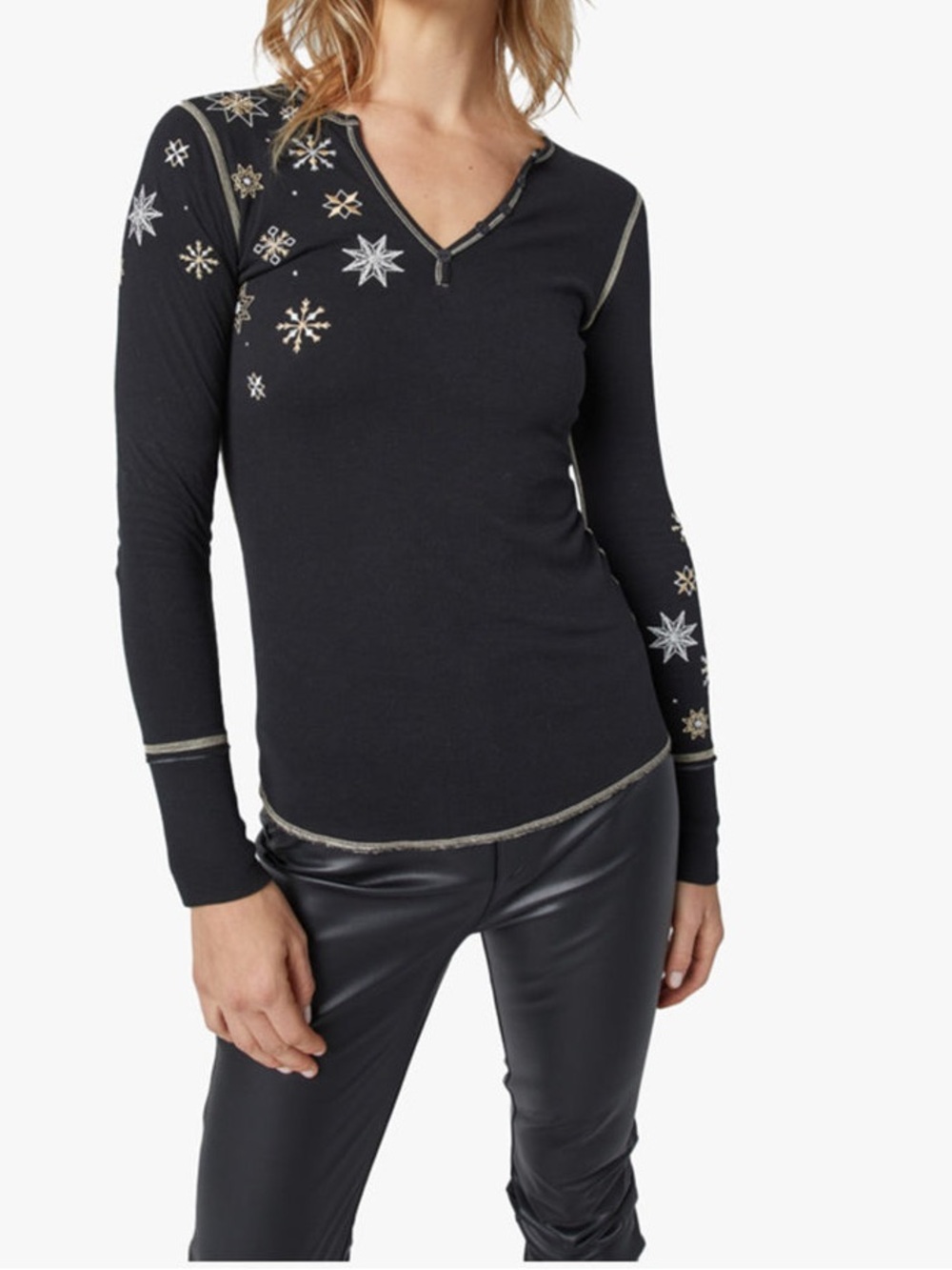 Alp N Rock Estee Henley Shirt Size Medium Snowflake Embroidery
